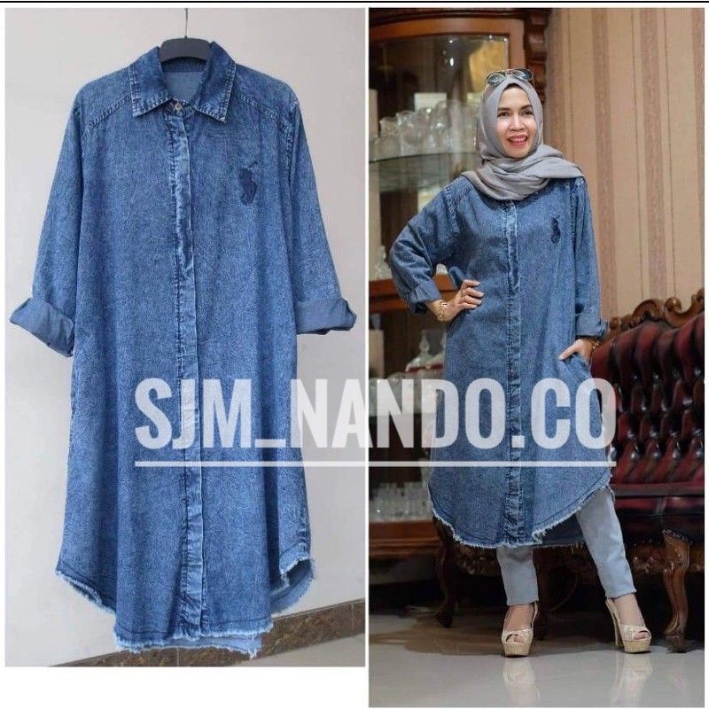 JUMBO LONG TUNIK DENIM RAWIS SNOW POLO FIT XXL XXXL LD 120