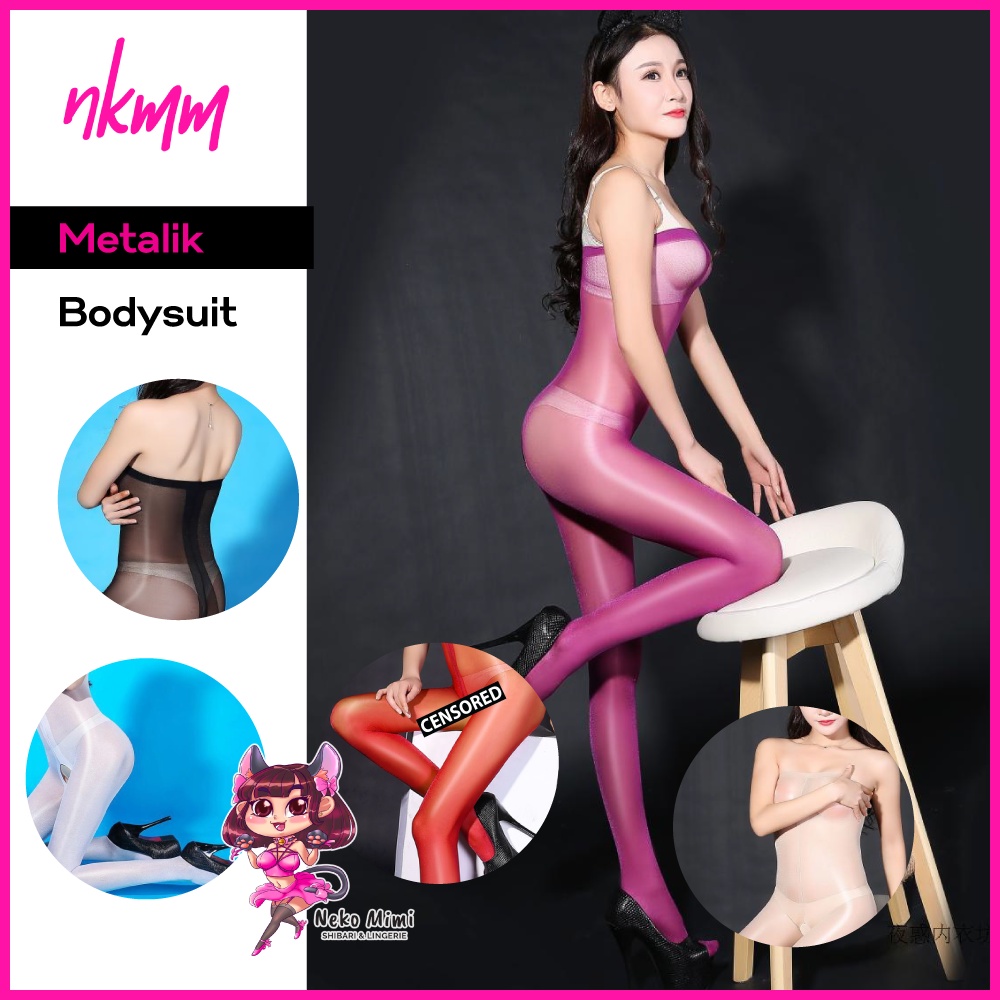 NKMM Metalik Full Body Stocking Tubuh Bodysuit Zentai Lingerie BST013