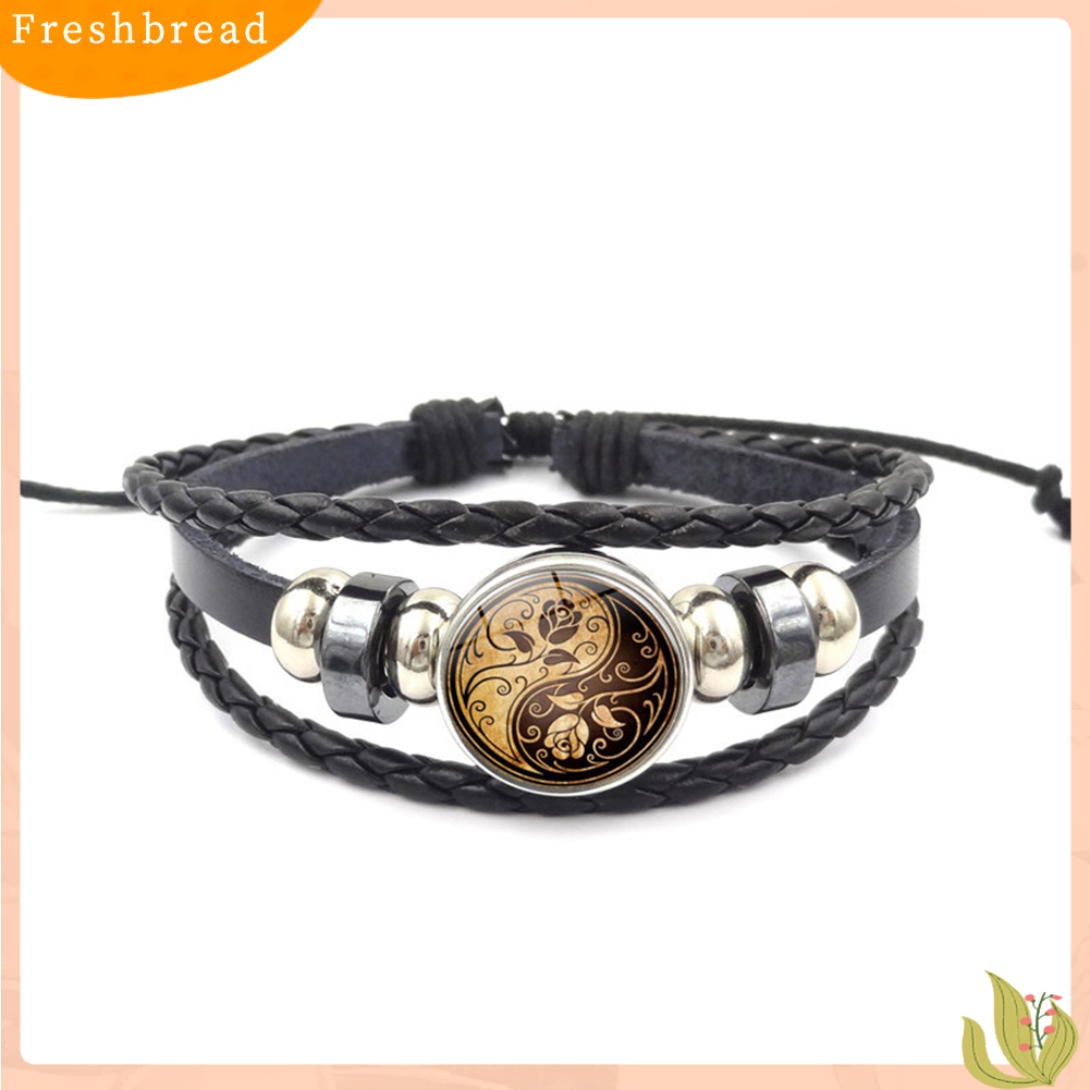 Terlaris Vintage Unisex Yin Yang Pattern Multi-layer Faux Leather Adjustable Bracelet