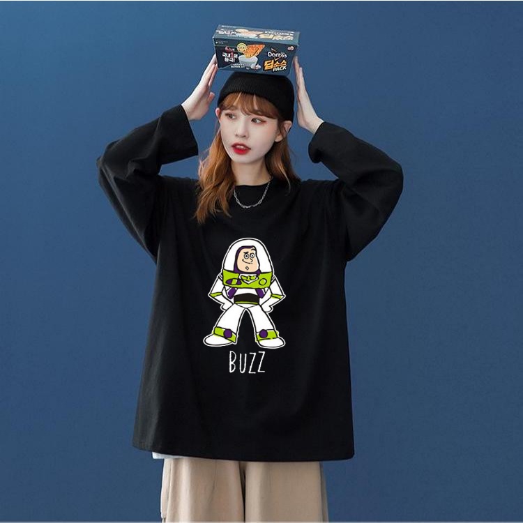 Kaos oblong wanita Crewneck oversize wanita lengan panjang