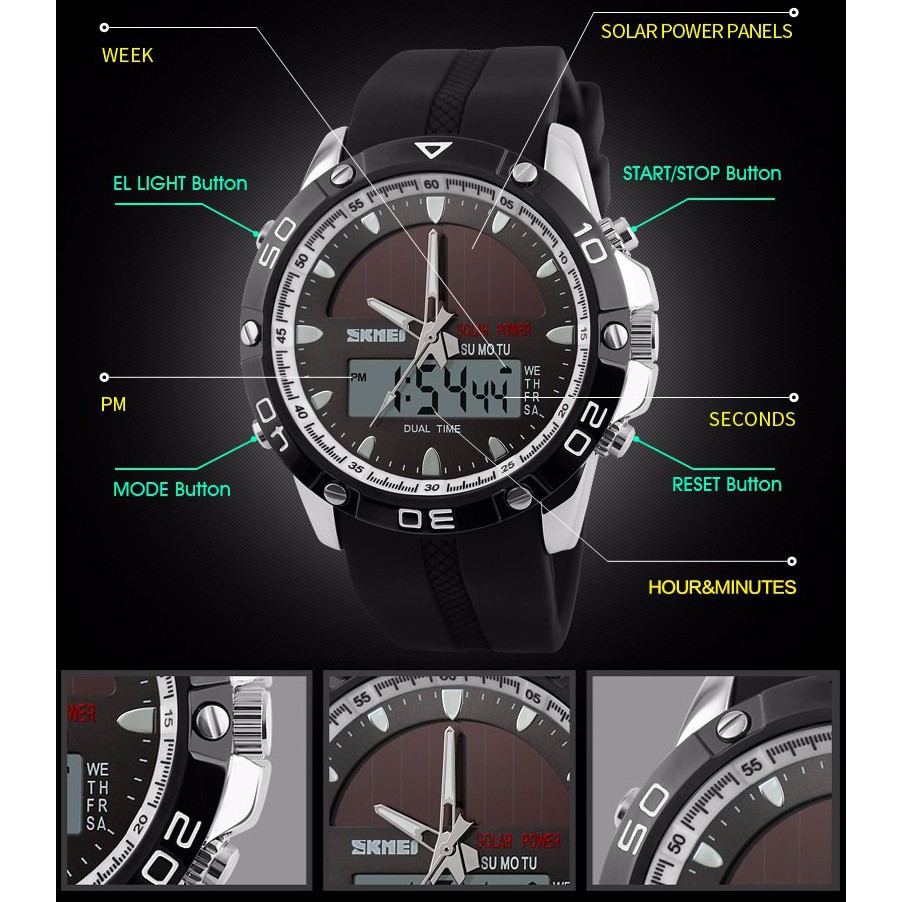 PROMO JAM SKMEI ORIGINAL SKMEI Solar Power Watch 1064 Original Water Resistant 50M - Black