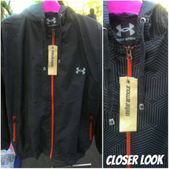 Jaket running UNDER ARMOUR hitam resleting orange