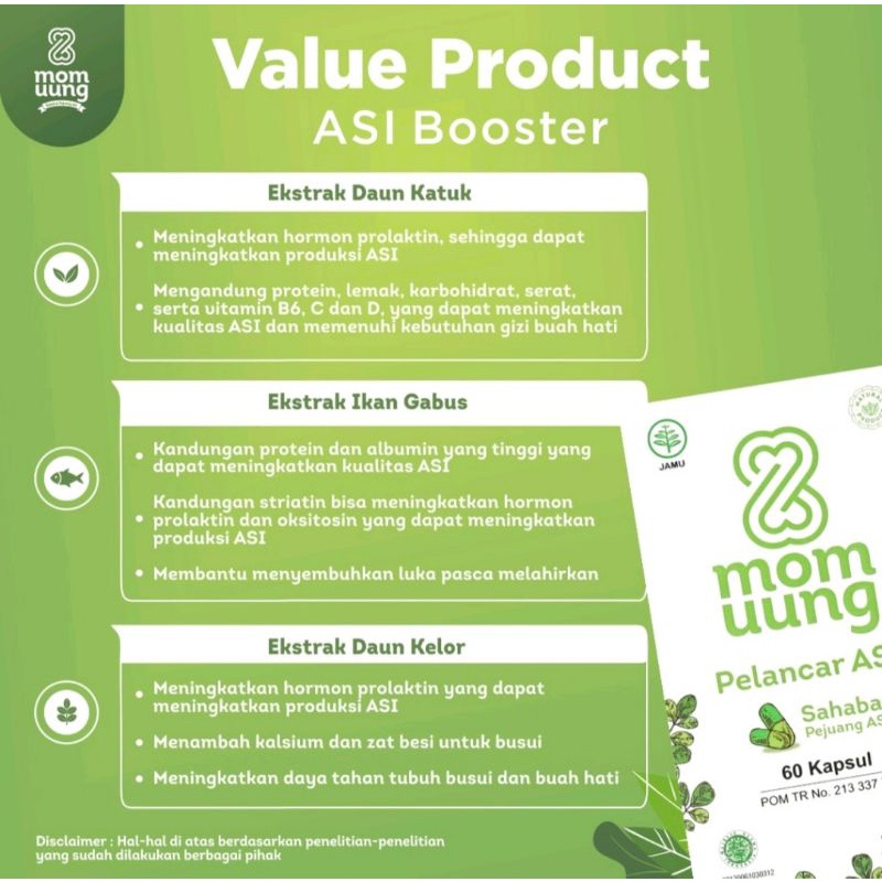 Mom Uung Asi booster 30 kapsul &amp; 60 kapsul / Pelancar asi natural