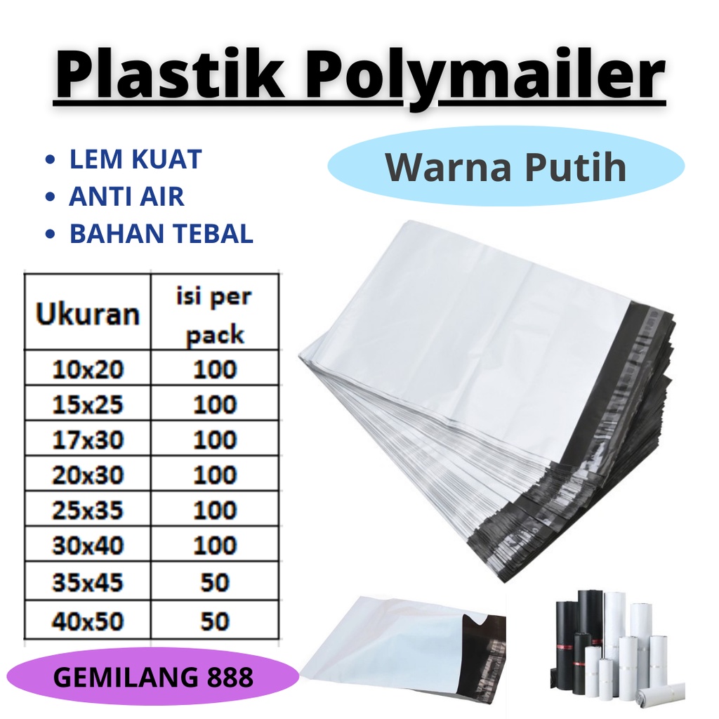 Plastik Polymailer Silver Uk 10x20 (100pcs), Plastik Packing Lem Kecil