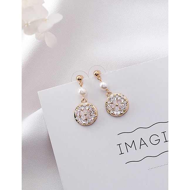 LRC Anting Tusuk Fashion Gold Color Round Shape Decorated Earrings F04952