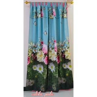  Gorden  pintu dan jendela  rumbai bahan katun motif bunga 