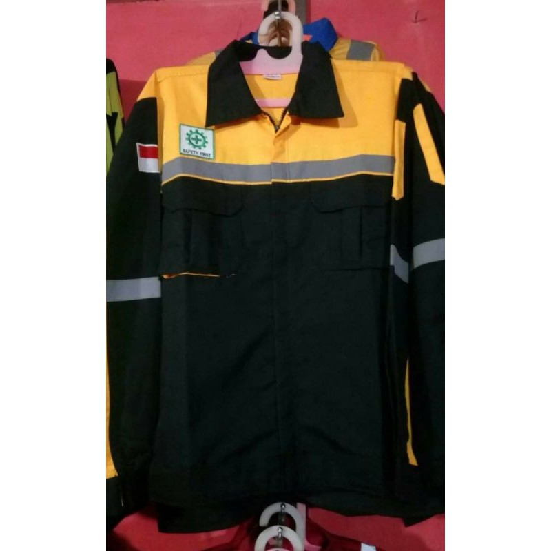 SERAGAM SAFETY HITAM KUNING RESLETING