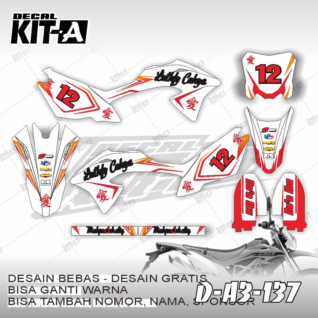 Decal kawasaki KLX 150 BF MOTIF RACING SIMPLE PUTIH LIST MERAH
