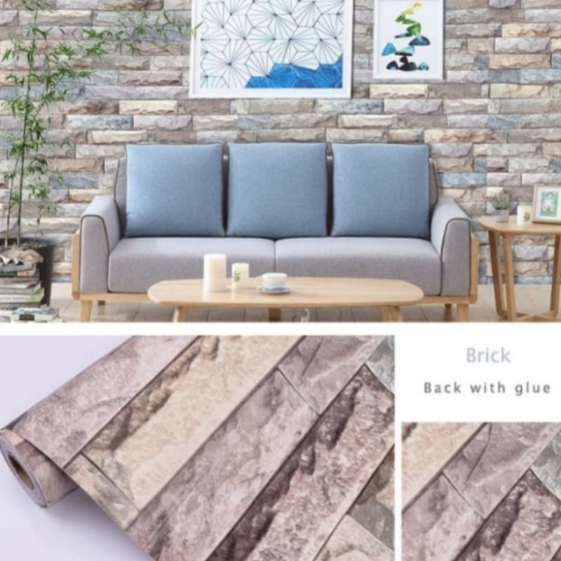 Wallpaper Dinding Batu Sticker Dinding Batu Alam 3D