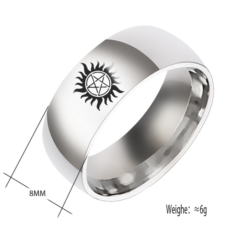 Cincin Bahan Stainless Steel Titanium Steel Bentuk Matahari Paranormal Gaya Vintage Untuk Pria