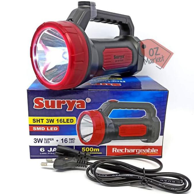 Surya Senter Led Lampu Emergency 2 in 1 SHT L3W White Senter Led Super Terang LED 3W + Light LED