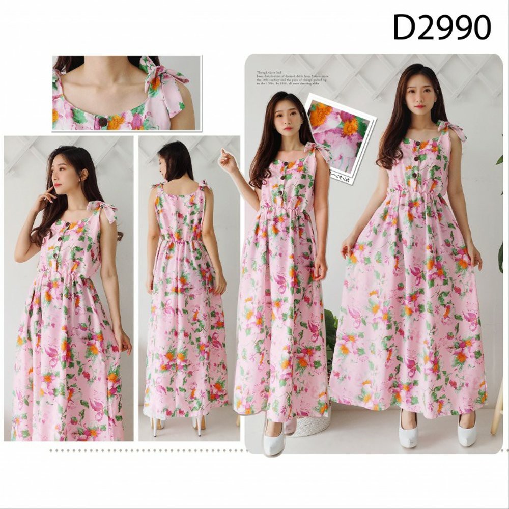 DRESS WANITA MAXY PANJANG TANPA LENGAN MOTIF BUNGA D2990