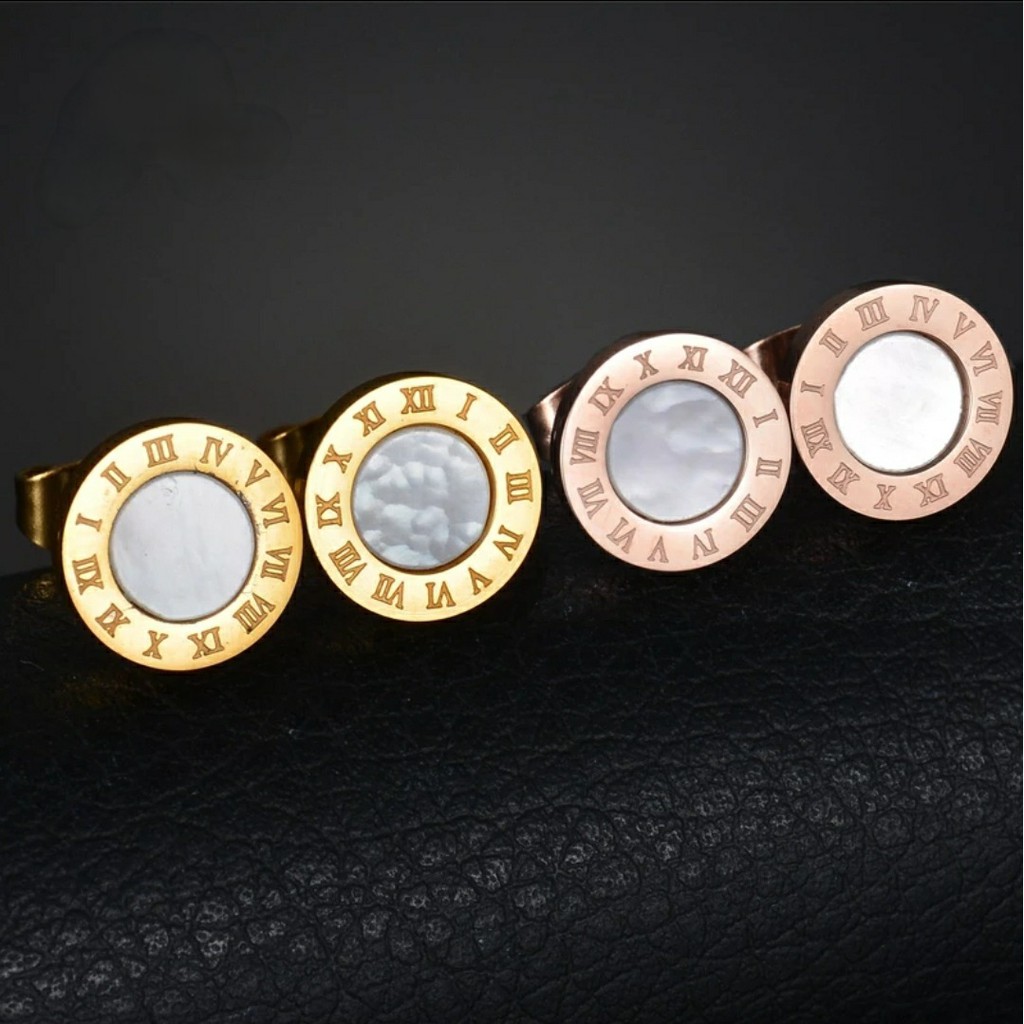 Anting Titanium B*lgr White Shell Rose Gold dan Gold