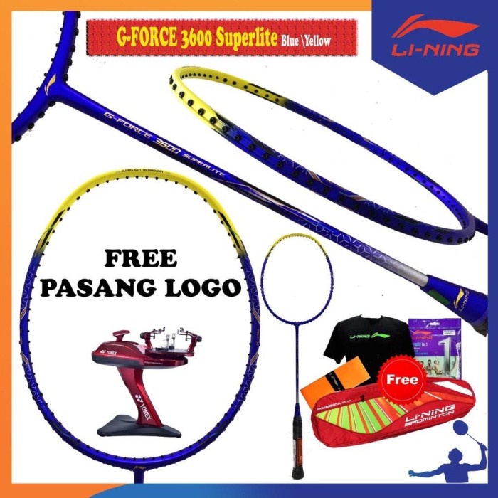 Raket Badminton LINING SUPERLITE G-FORCE 3600+Tas KOMPLIT +SABLON LOGO