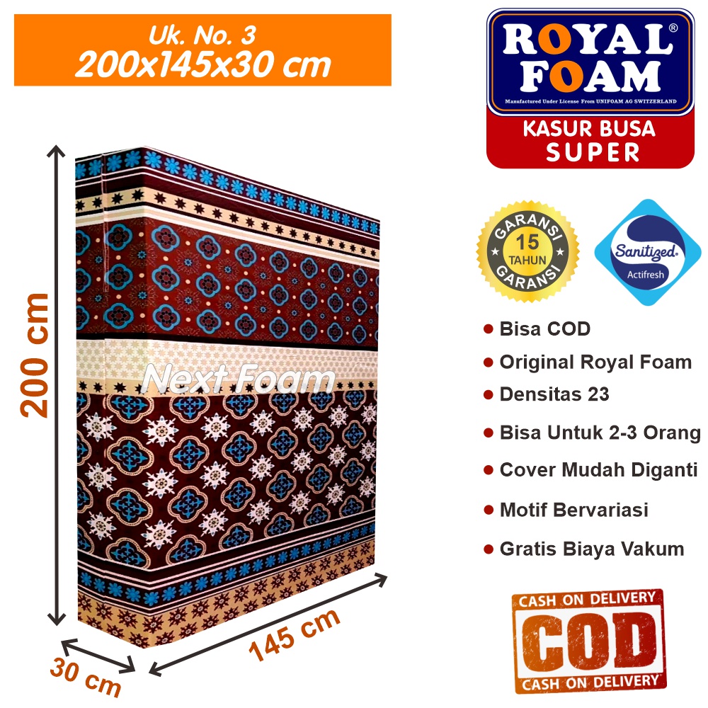 Kasur Busa Royal Foam Ukuran No 3 200x145x30 cm Tebal 30 cm D23 ORIGINAL Garansi 15 Tahun