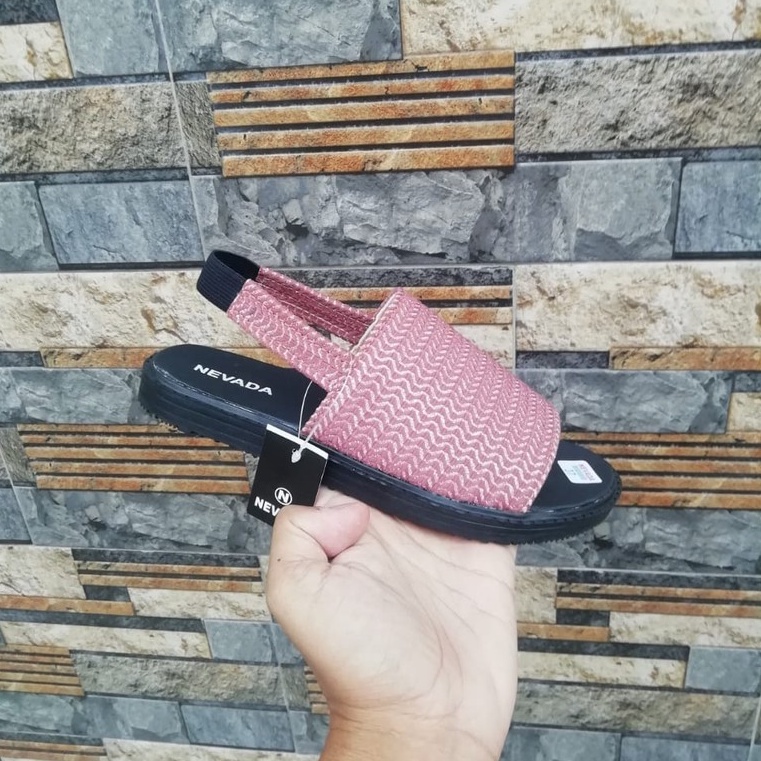 Sandal Slob Rajut Nevada|Sandal Sepatu Tali Wanita Rajut Import|Sandal Tali Wanita Kekinian Flat-Salem
