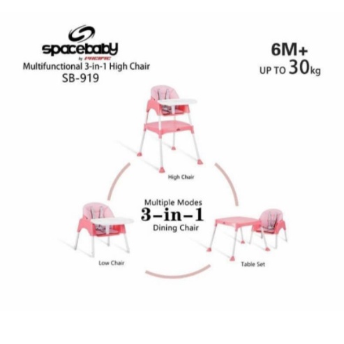 Instan Baby High Chair Spacebaby SB919 Multifunctional 3 in 1 Kursi Makan Anak Bayi Balita By Pacific-3