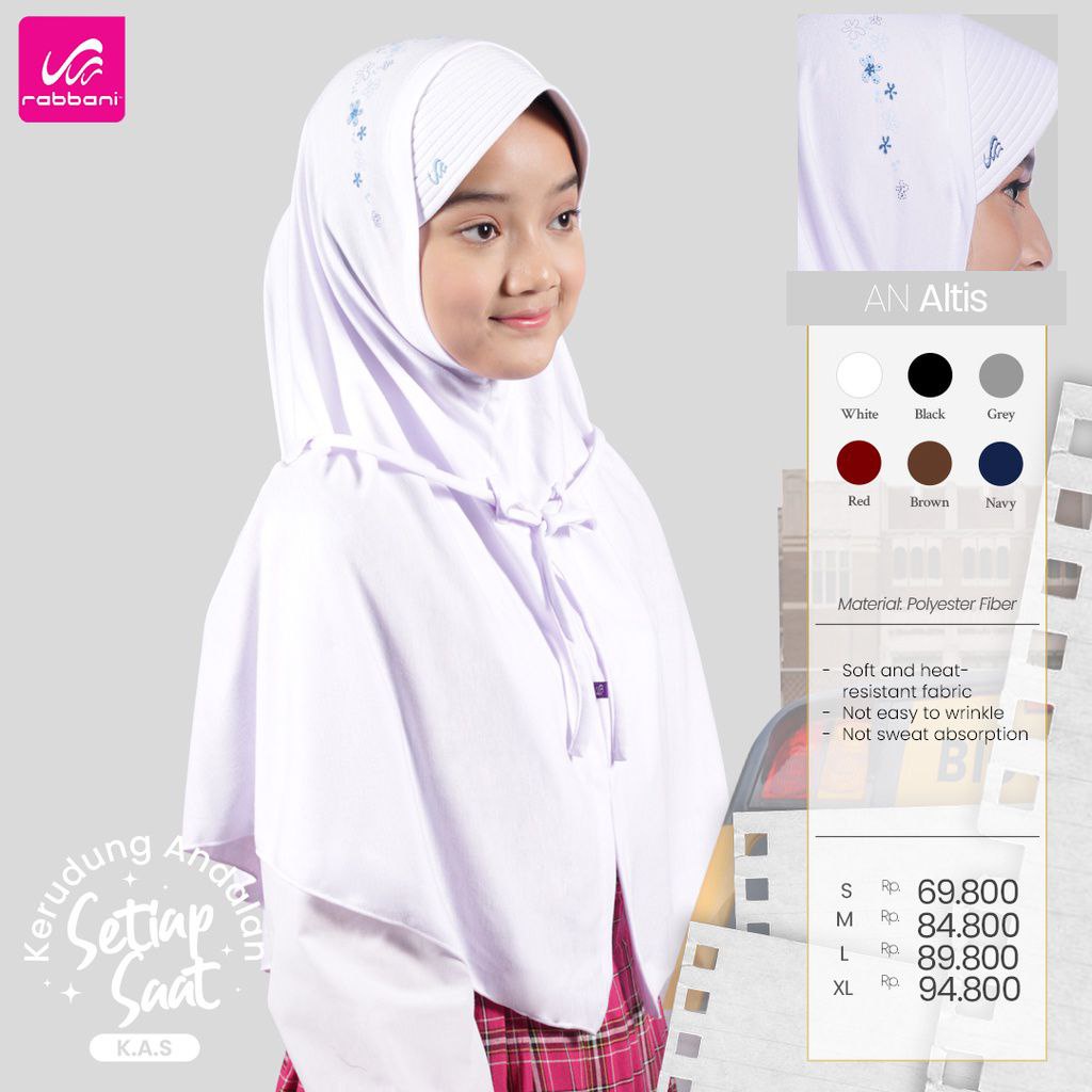 Kerudung Rabbani Altis - Kerudung anak - kerudung sekolah - kerudung putih
