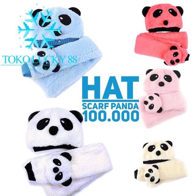 IMPORT Hat Scarf Panda Topi Syal Anak Rajut Wool Domba Musim Dingin