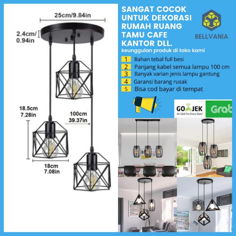 lampu gantung minimalin 3in 1set dekorasi ruang