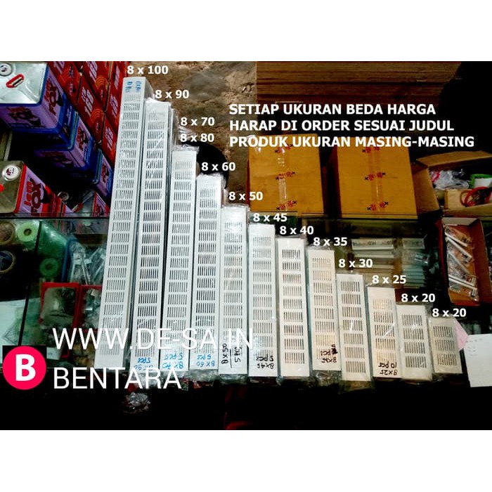 8 x 20 Cm Lubang Hawa 80 x 200 MM - Ventilasi Persegi Alumunium