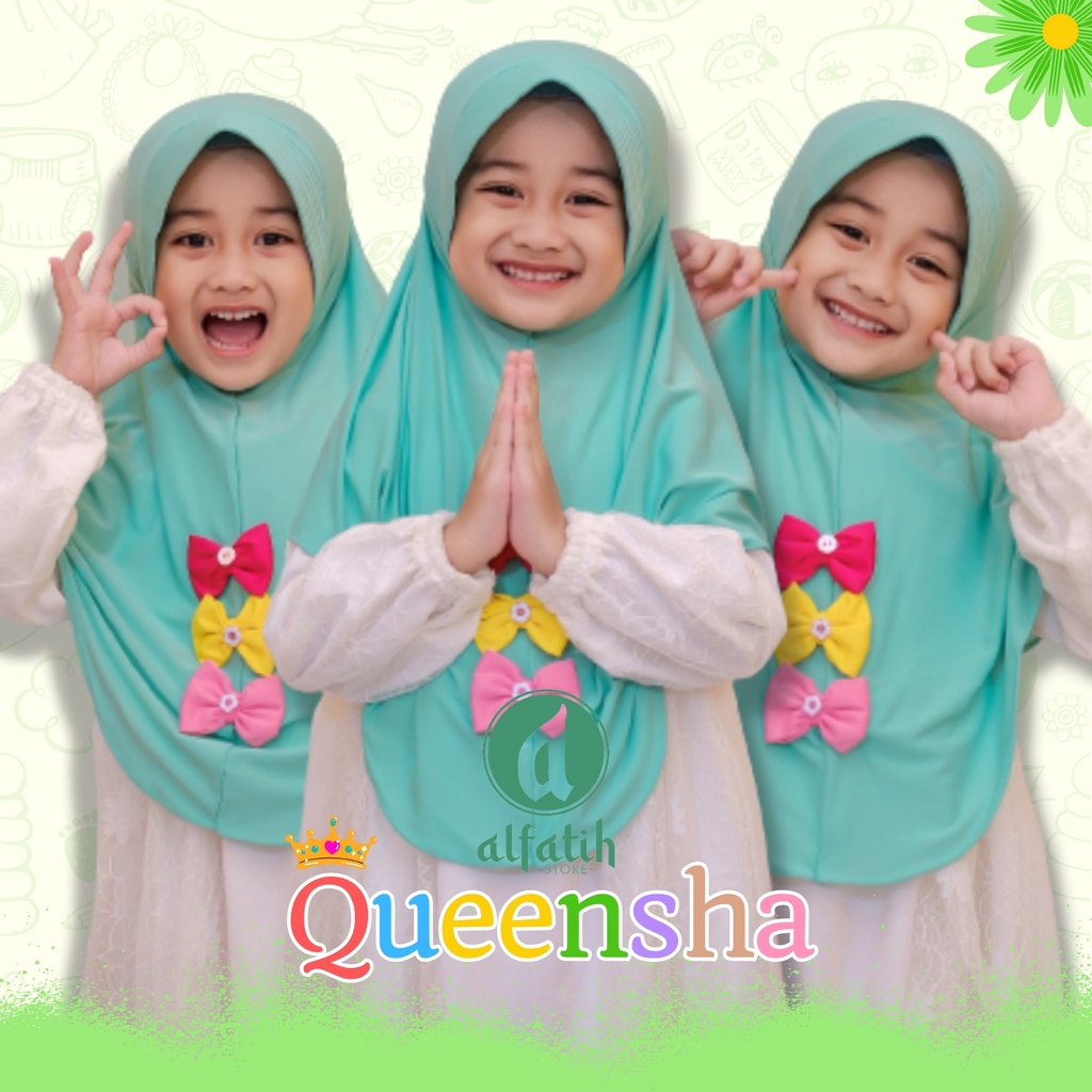 ALFATIH STORE / Jilbab Anak SD Ped Polos Variasi Pita Tiga / Jilbab Anak Murah ianah