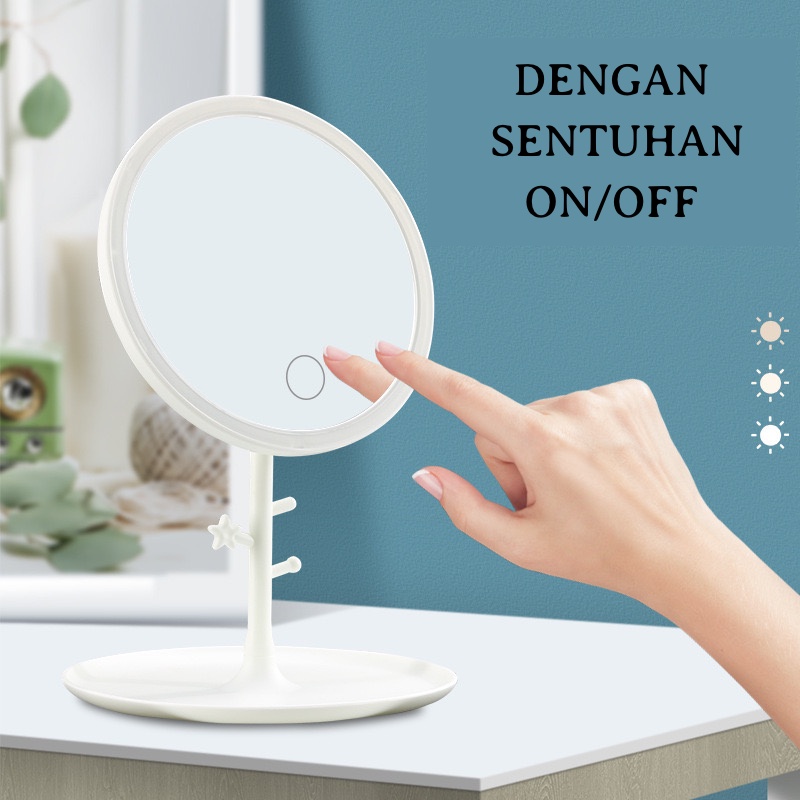 [EIKE] CERMIN MAKE UP MEJA DENGAN LAMPU LED TOUCH SCREEN ROTASI 90 DERAJAT