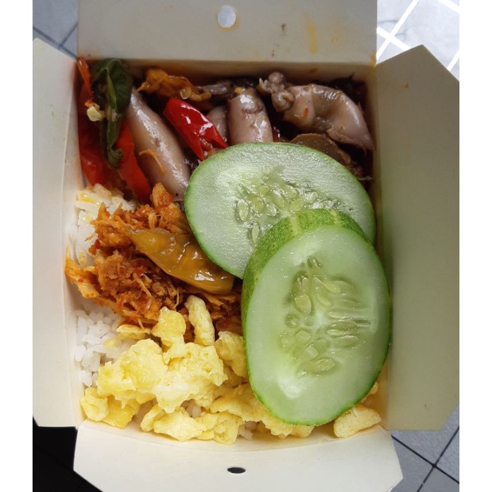 

nasi kemas mix ayam cumi