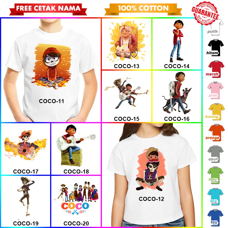 [FREE NAMA!!] Baju Kaos ANAK DAN DEWASA COCO BANYAK MOTIF