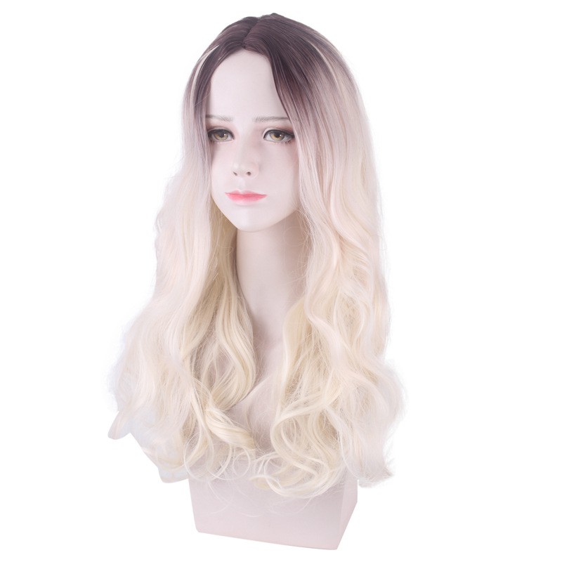 WDA-04 wig daily lolita rambut palsu panjang belah tengah gradasi blonde