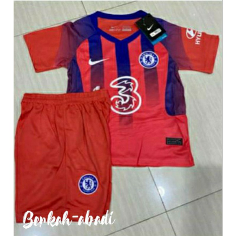 Setelan Jersey Celana Bola Chelsea Third 3rd Kids Premium Quality - GO Baju Kaos Bola Anak Kid 2021