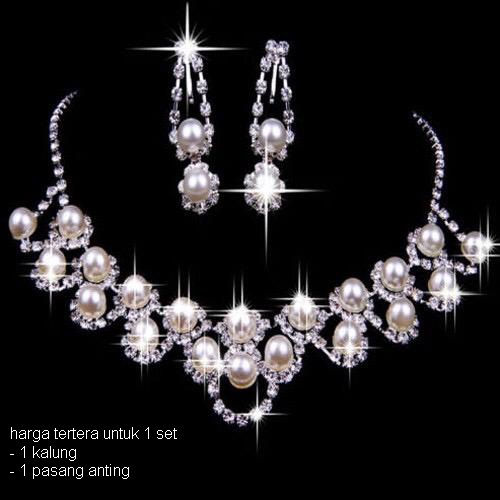 1 Set Kalung Mutiara Berlian Imitasi Kalung Pernikahan Kalung Anting