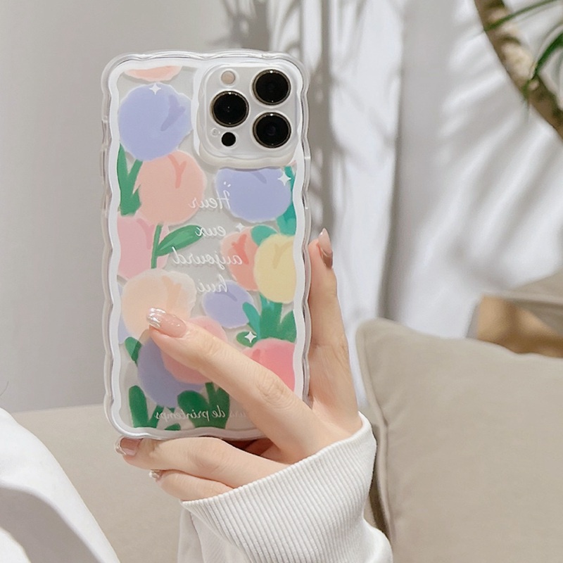 Soft Case Silikon Motif Bunga tulip Pink Untuk IPhone 7 8 Plus X XR XS Max 11 Pro Max 12 13 Pro Max SE 2020