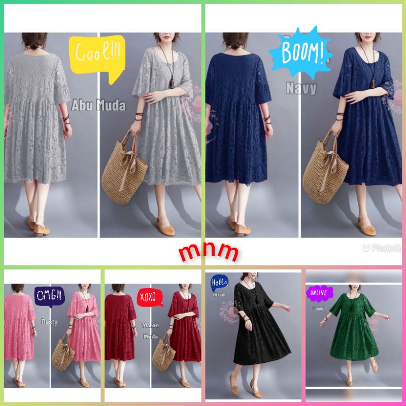 DRESS WANITA BROKAT MEWAH ELEGAN GAUN PEREMPUAN JUMBO BIG SIZE BAJU CEWEK KONDANGAN BEPERGIAN ABG RE