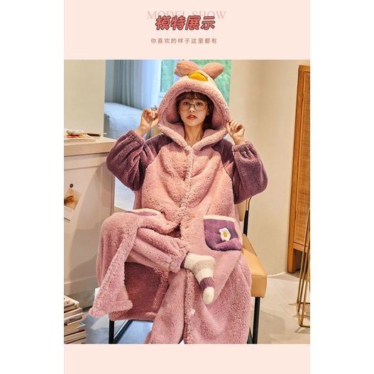 Pajamas set import korea piyama wanita oversized baju tidur big size onesie purple duck bow jumbo hangat winter