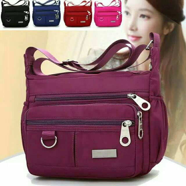 Tas Bahu / Selempang Casual Bahan Nilon Anti Air untuk Wanita Shopee