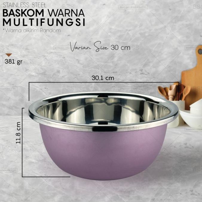 Baskom Besar Warna 30cm Random Multi Fungsi Cuci Sayur Wadah Makanan Mixing Adonan Stainless