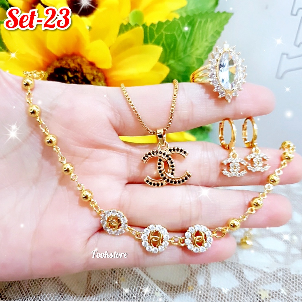 TERLARIS SET PERHIASAN WANITA/ KALUNG/GELANG/ANTING/CINCIN