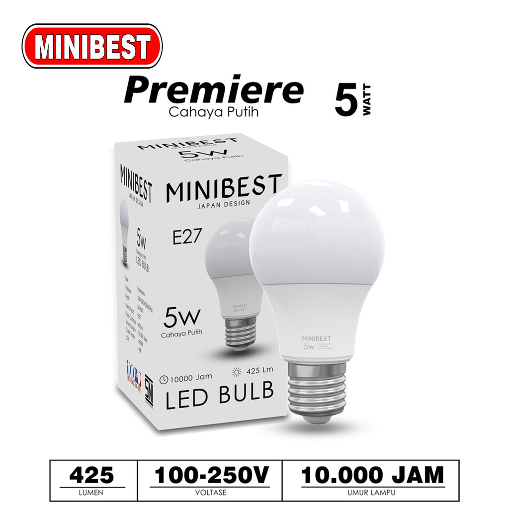 Minibest Lampu LED Premiere 5 watt Bundling 3pcs - Putih - Paket Murah