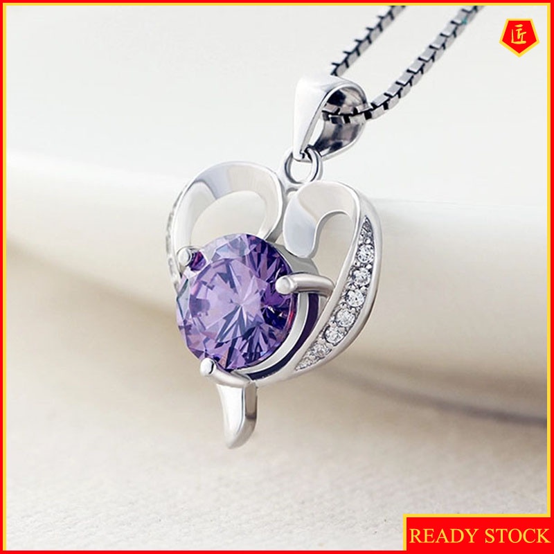 [Ready Stock]Heart Necklace Women's Fashion Jeweled Pendant