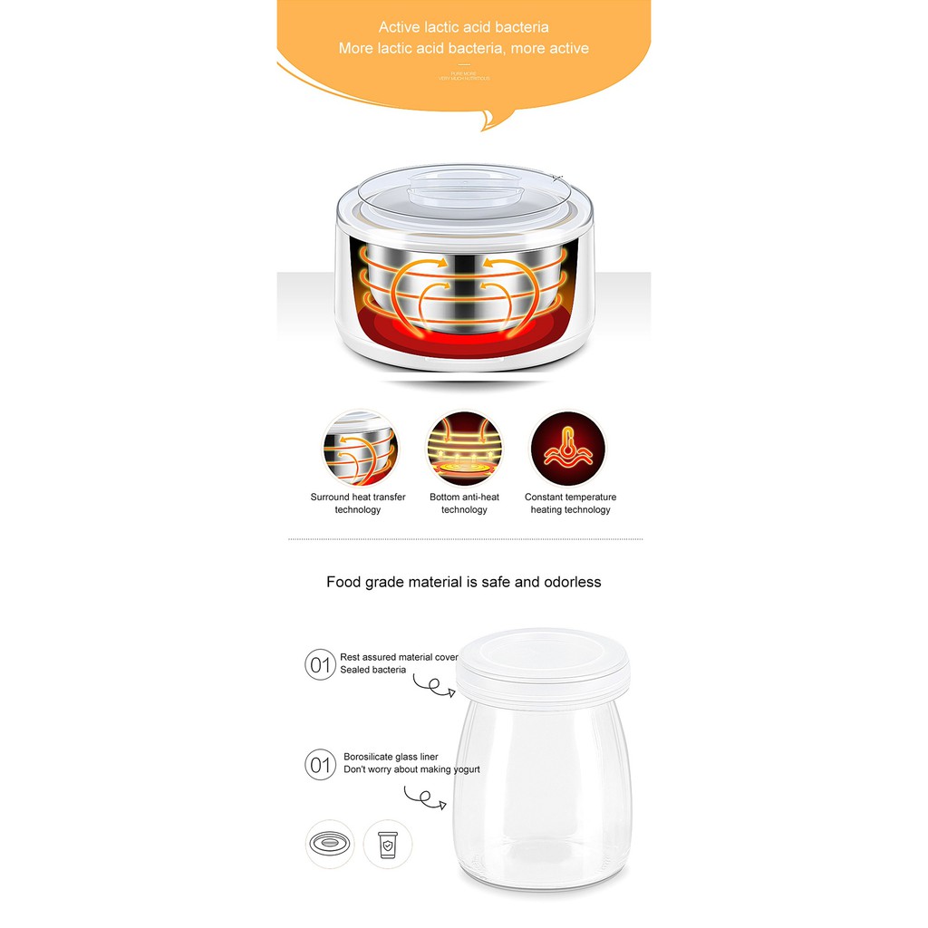 Automatic Electric Yogurt Maker Machine with 7 Cups - 1.5L Capacity