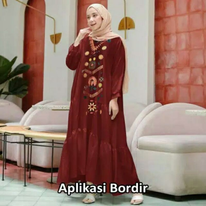 Baju Gamis Wanita Remaja Muslim Bordir Murah Polos Letsmuslimah Size XL/XXL Hitam/putih Bajugamis Lt-3
