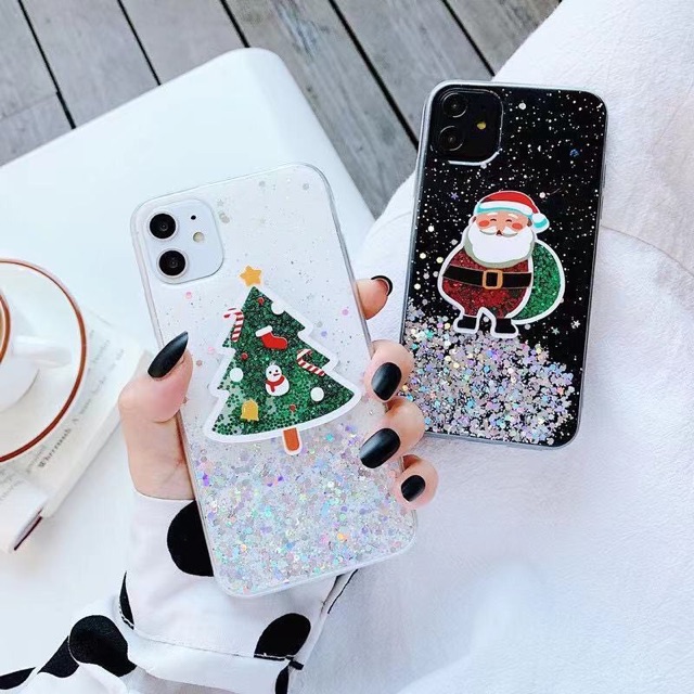 Christmas Glitter Case iPhone Oppo Vivo Xiaomi Samsung Huawei Realme Redmi note 8 7 6 5 4 4x pro 5 3