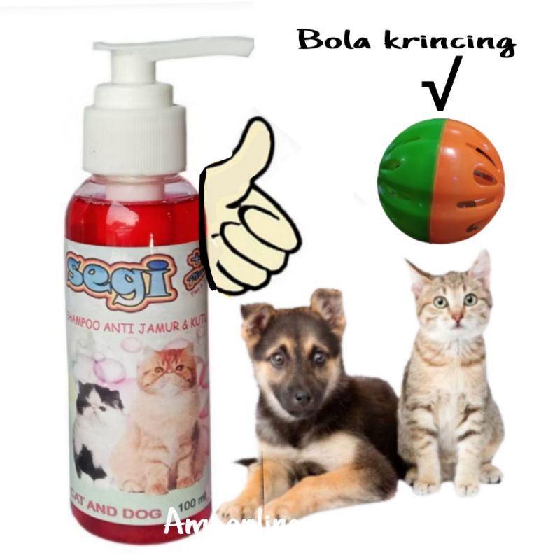 Paket Shampoo grooming Bonus bola krincing kucing Anjing Keliinci Harum strawberry 100ml