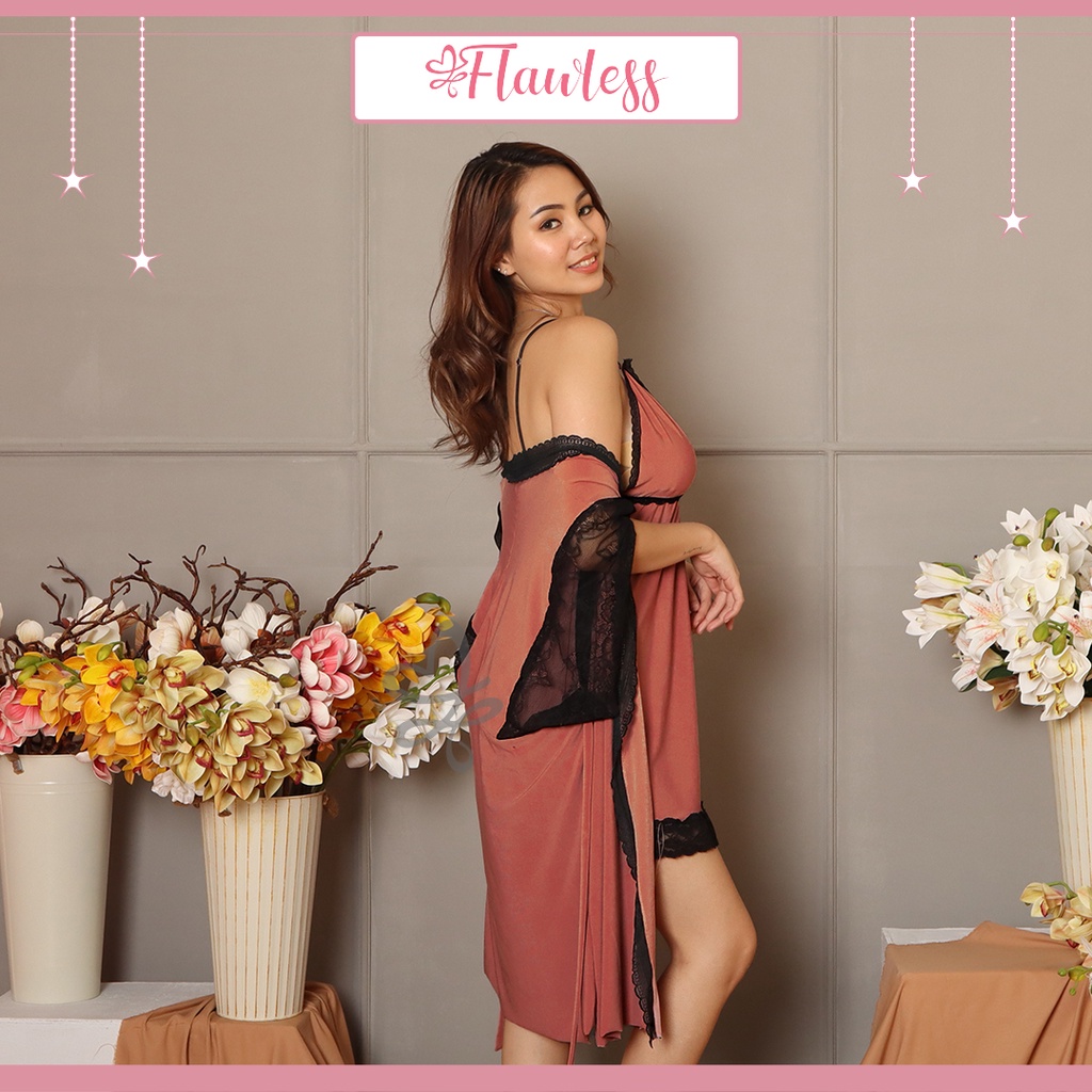 ALICE Lingerie Sexy Model Kimono Motif Renda Tidak Transparan Baju Tidur Wanita Piyama Seksi Baju Dinas Depan Suami Sleepwear-5