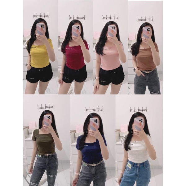 atasan leher happinese square wanita | atasan squareneck kaos strect import wanita | croptop squareneck | tshirt leher kotak kaos import | atasan korean fashion wanita | aquarius boutique89 grosir