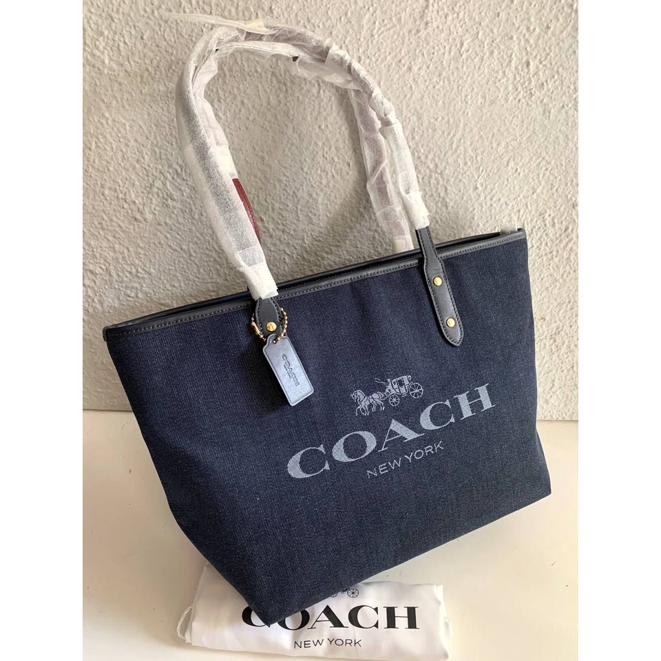Tas Coach City Zip Tote Sign Denim Navy New Original