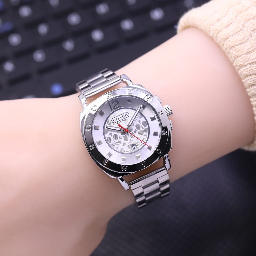 BISA COD✅Jam Tangan Wanita fashion korea Coach analog Strap Rantain Stainless TGL aktif Diameter 3.2cm