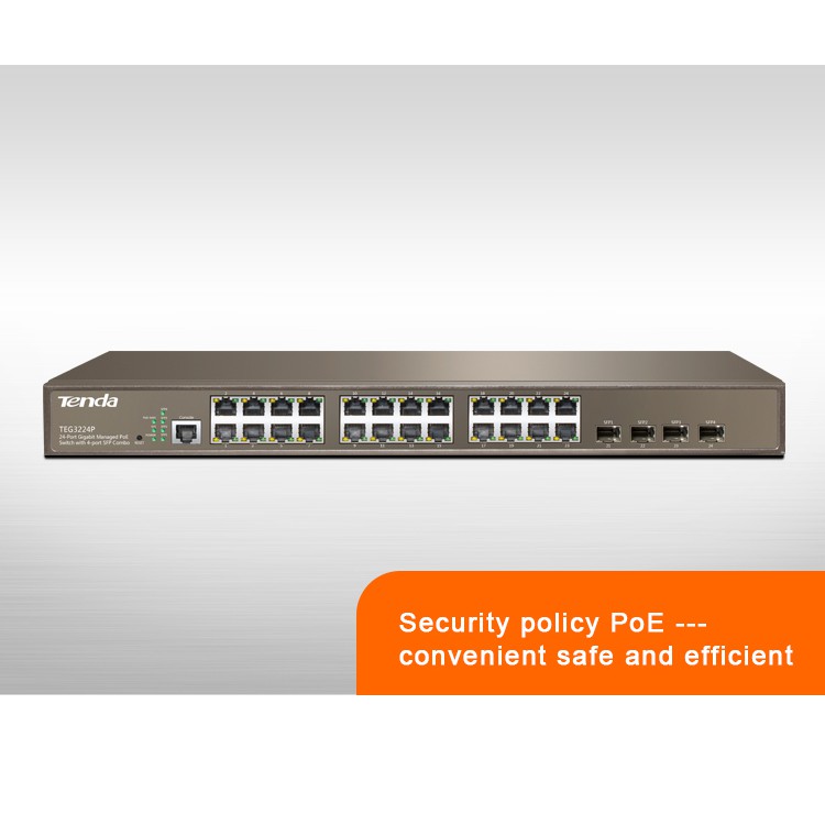 Tenda TEG3224P Switch 24 Port 10/100/1000Mbps with 4 Shared SFP PoE