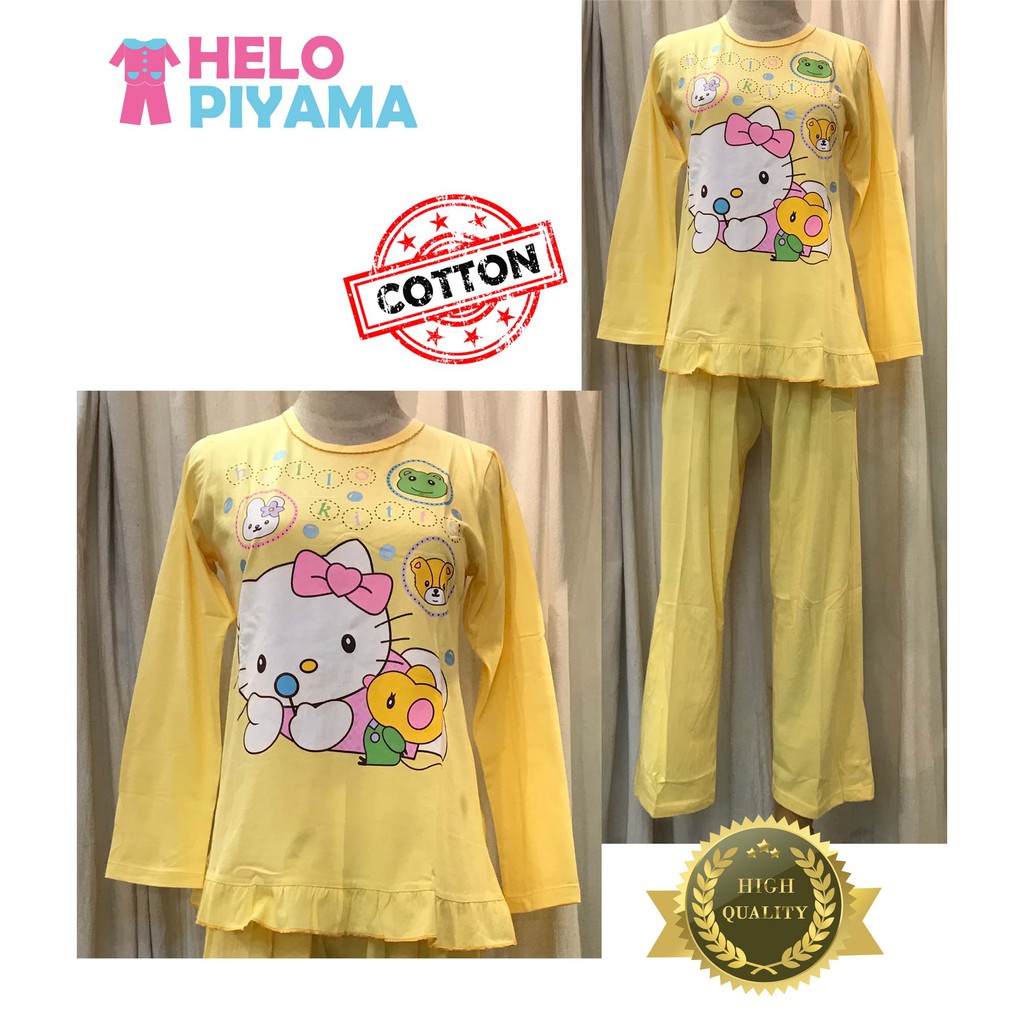 Helo Piyama - Baju Tidur Stelan Kaos Anak Cewek / Dewasa Hello Kitty.